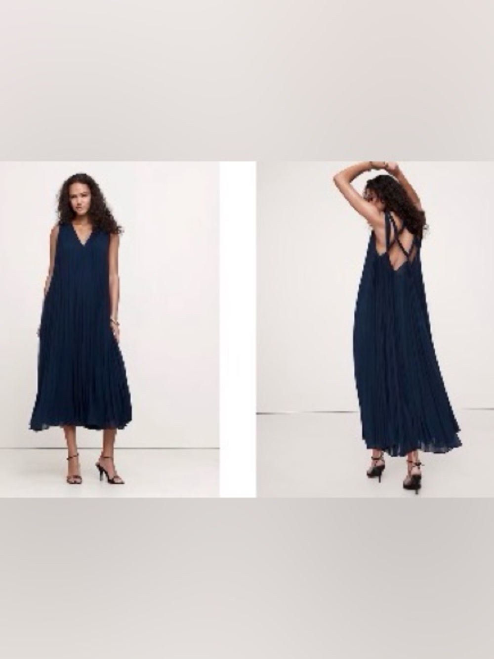 NWT banana republic XL Tall Pleated Georgette Open Back Maxi Dress navy